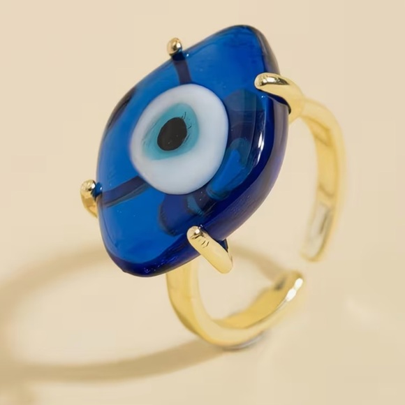 Gold and Blue Evil Eye Ring - Picture 2 of 4